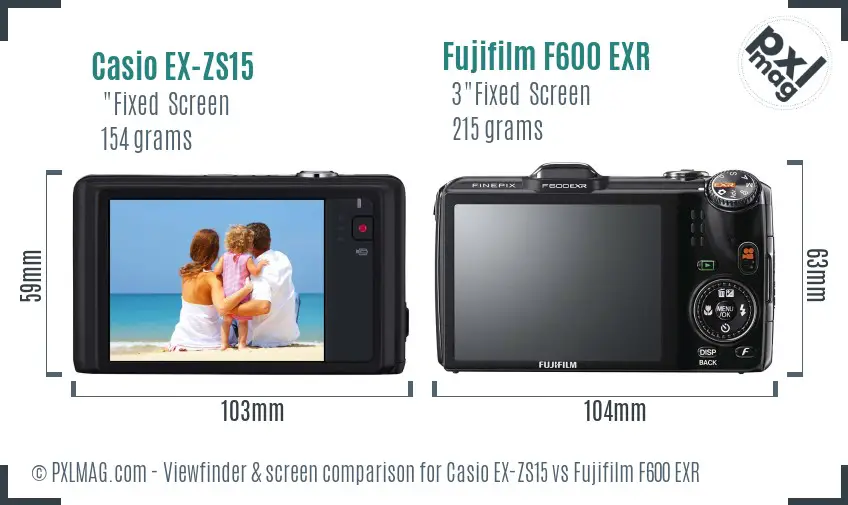 Casio EX-ZS15 vs Fujifilm F600 EXR Screen and Viewfinder comparison