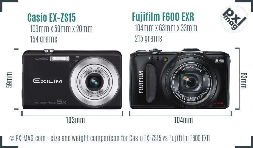 Casio EX-ZS15 vs Fujifilm F600 EXR size comparison Casio EX-ZS15 vs Fujifilm F600 EXR size comparison
