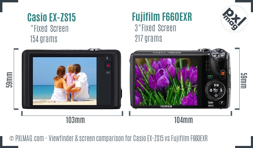 Casio EX-ZS15 vs Fujifilm F660EXR Screen and Viewfinder comparison