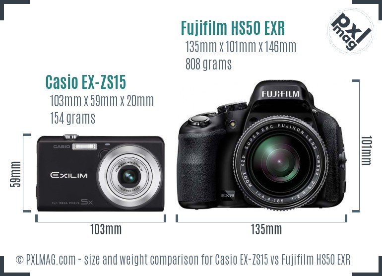 Casio EX-ZS15 vs Fujifilm HS50 EXR size comparison