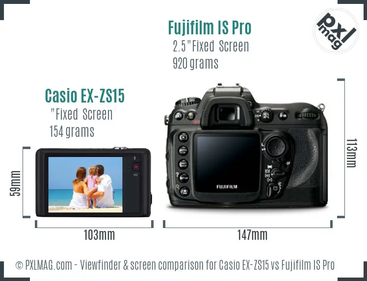 Casio EX-ZS15 vs Fujifilm IS Pro Screen and Viewfinder comparison