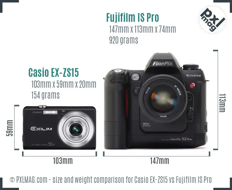 Casio EX-ZS15 vs Fujifilm IS Pro size comparison