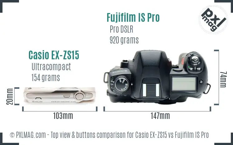 Casio EX-ZS15 vs Fujifilm IS Pro top view buttons comparison
