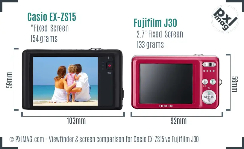 Casio EX-ZS15 vs Fujifilm J30 Screen and Viewfinder comparison
