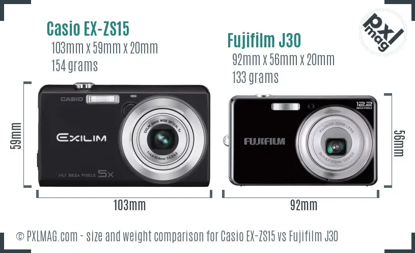 Casio EX-ZS15 vs Fujifilm J30 size comparison