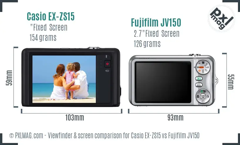 Casio EX-ZS15 vs Fujifilm JV150 Screen and Viewfinder comparison