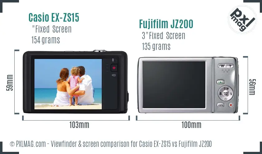 Casio EX-ZS15 vs Fujifilm JZ200 Screen and Viewfinder comparison
