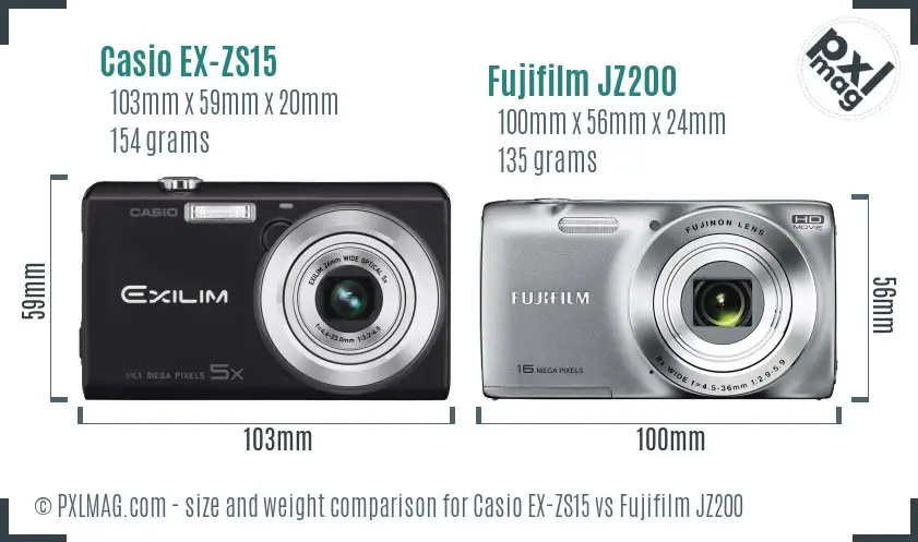 Casio EX-ZS15 vs Fujifilm JZ200 size comparison