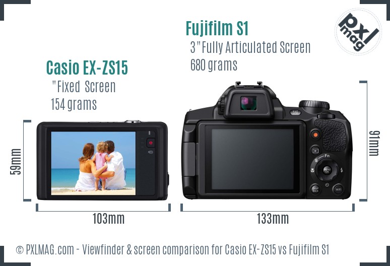 Casio EX-ZS15 vs Fujifilm S1 Screen and Viewfinder comparison