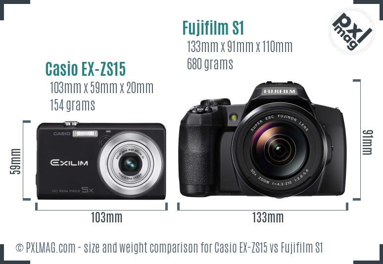 Casio EX-ZS15 vs Fujifilm S1 size comparison