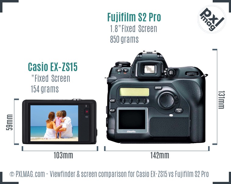 Casio EX-ZS15 vs Fujifilm S2 Pro Screen and Viewfinder comparison