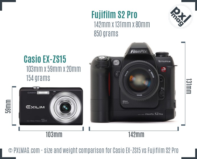 Casio EX-ZS15 vs Fujifilm S2 Pro size comparison