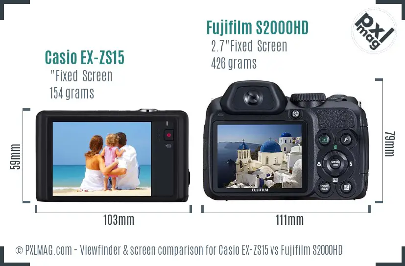 Casio EX-ZS15 vs Fujifilm S2000HD Screen and Viewfinder comparison Casio EX-ZS15 vs Fujifilm S2000HD Screen and Viewfinder comparison