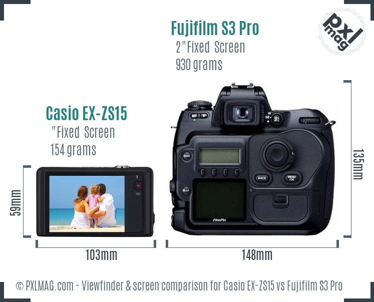 Casio EX-ZS15 vs Fujifilm S3 Pro Screen and Viewfinder comparison