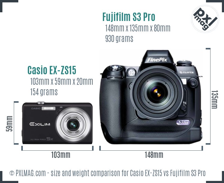 Casio EX-ZS15 vs Fujifilm S3 Pro size comparison Casio EX-ZS15 vs Fujifilm S3 Pro size comparison