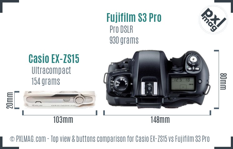 Casio EX-ZS15 vs Fujifilm S3 Pro top view buttons comparison