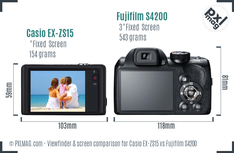 Casio EX-ZS15 vs Fujifilm S4200 Screen and Viewfinder comparison