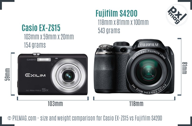 Casio EX-ZS15 vs Fujifilm S4200 size comparison Casio EX-ZS15 vs Fujifilm S4200 size comparison
