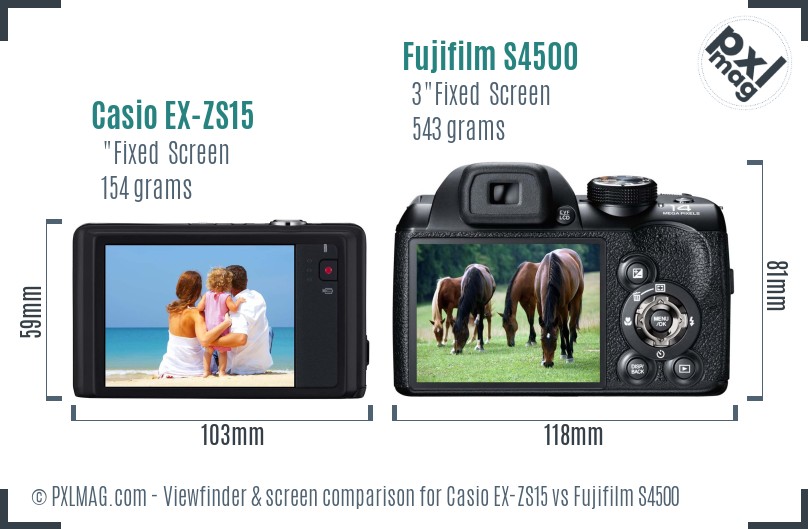 Casio EX-ZS15 vs Fujifilm S4500 Screen and Viewfinder comparison