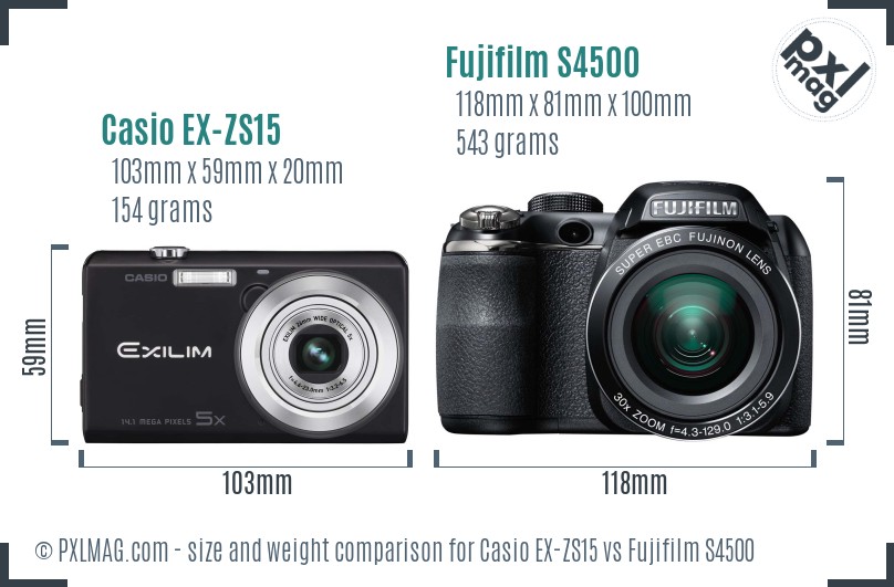 Casio EX-ZS15 vs Fujifilm S4500 size comparison