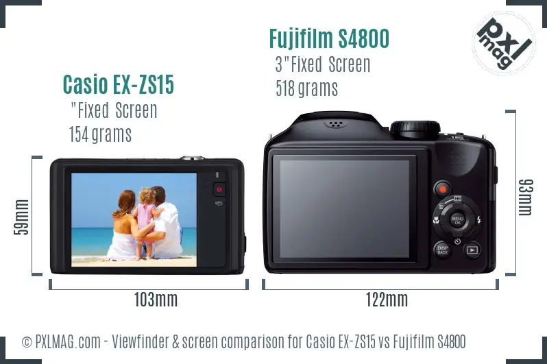 Casio EX-ZS15 vs Fujifilm S4800 Screen and Viewfinder comparison