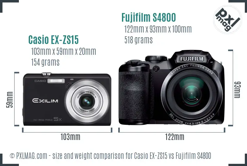 Casio EX-ZS15 vs Fujifilm S4800 size comparison