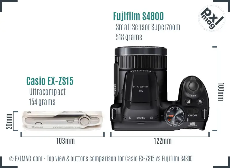 Casio EX-ZS15 vs Fujifilm S4800 top view buttons comparison