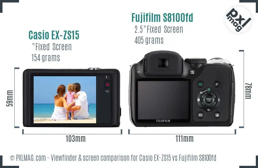 Casio EX-ZS15 vs Fujifilm S8100fd Screen and Viewfinder comparison