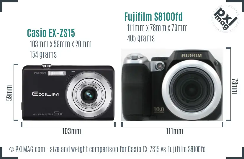 Casio EX-ZS15 vs Fujifilm S8100fd size comparison