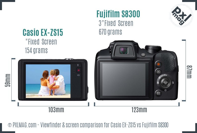 Casio EX-ZS15 vs Fujifilm S8300 Screen and Viewfinder comparison