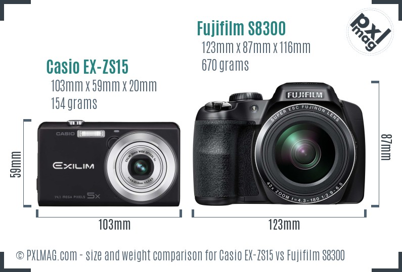 Casio EX-ZS15 vs Fujifilm S8300 size comparison Casio EX-ZS15 vs Fujifilm S8300 size comparison