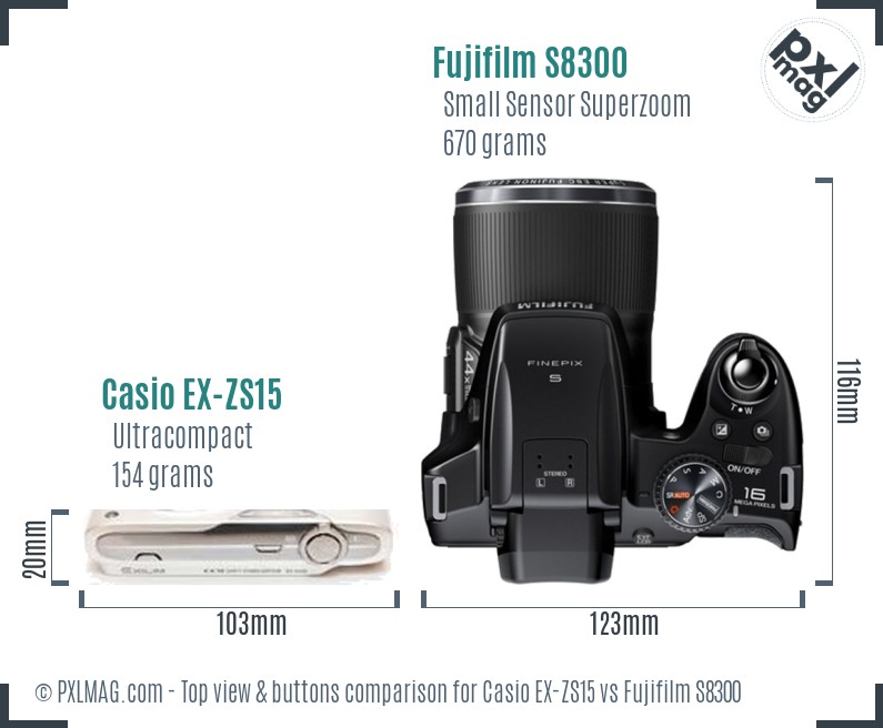 Casio EX-ZS15 vs Fujifilm S8300 top view buttons comparison