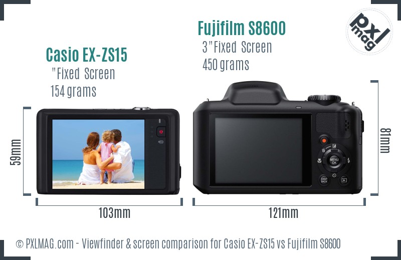 Casio EX-ZS15 vs Fujifilm S8600 Screen and Viewfinder comparison