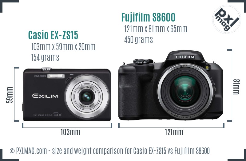 Casio EX-ZS15 vs Fujifilm S8600 size comparison
