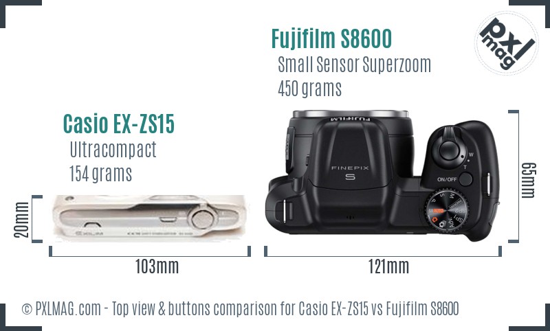 Casio EX-ZS15 vs Fujifilm S8600 top view buttons comparison