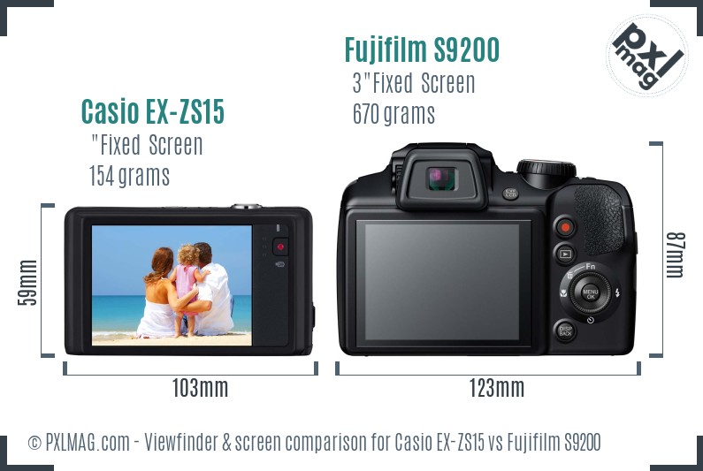 Casio EX-ZS15 vs Fujifilm S9200 Screen and Viewfinder comparison