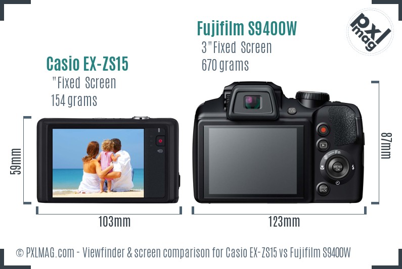 Casio EX-ZS15 vs Fujifilm S9400W Screen and Viewfinder comparison
