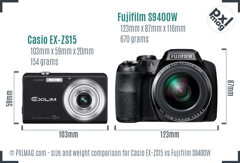 Casio EX-ZS15 vs Fujifilm S9400W size comparison