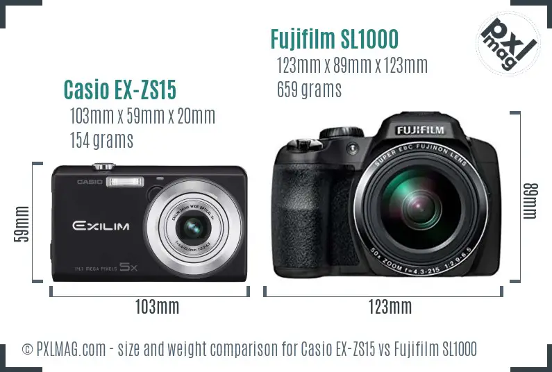 Casio EX-ZS15 vs Fujifilm SL1000 size comparison