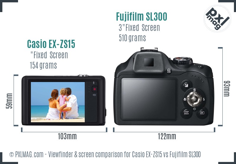 Casio EX-ZS15 vs Fujifilm SL300 Screen and Viewfinder comparison