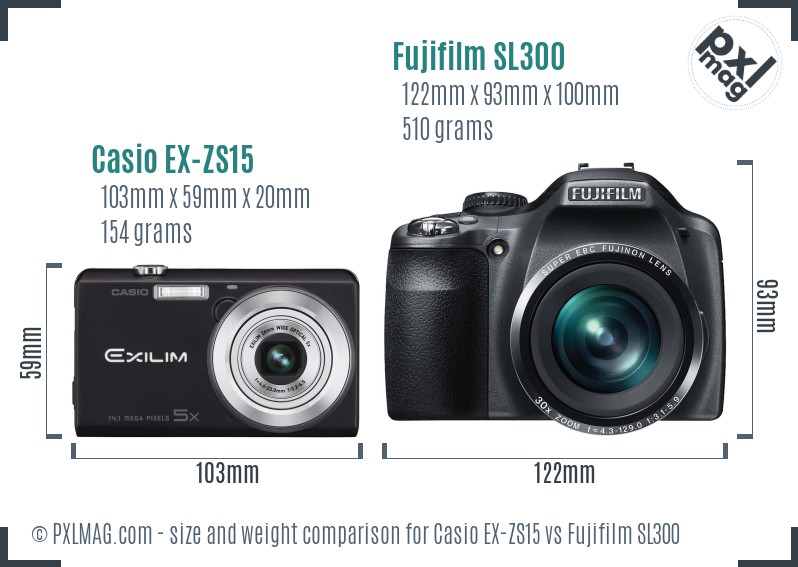 Casio EX-ZS15 vs Fujifilm SL300 size comparison Casio EX-ZS15 vs Fujifilm SL300 size comparison