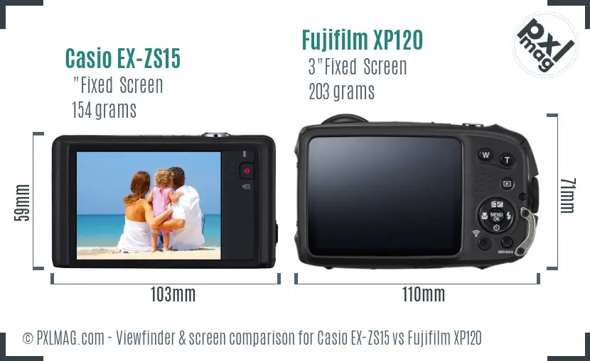 Casio EX-ZS15 vs Fujifilm XP120 Screen and Viewfinder comparison