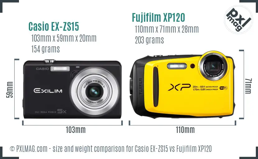 Casio EX-ZS15 vs Fujifilm XP120 size comparison