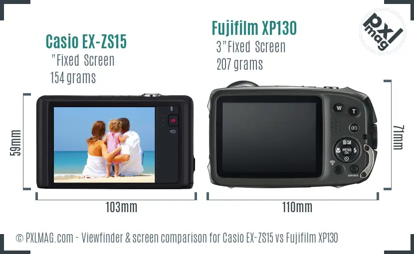 Casio EX-ZS15 vs Fujifilm XP130 Screen and Viewfinder comparison