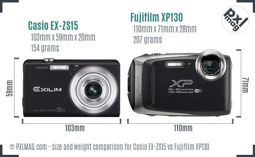 Casio EX-ZS15 vs Fujifilm XP130 size comparison