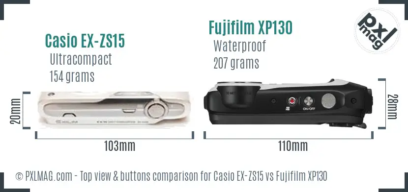 Casio EX-ZS15 vs Fujifilm XP130 top view buttons comparison