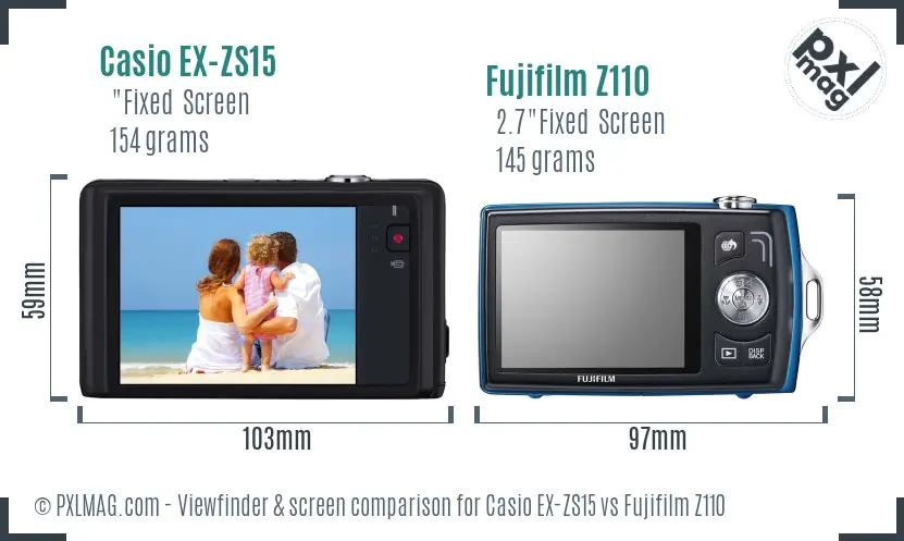 Casio EX-ZS15 vs Fujifilm Z110 Screen and Viewfinder comparison