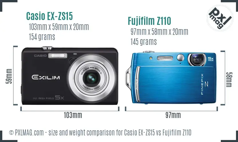 Casio EX-ZS15 vs Fujifilm Z110 size comparison
