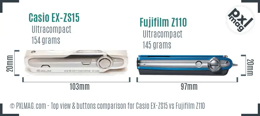 Casio EX-ZS15 vs Fujifilm Z110 top view buttons comparison