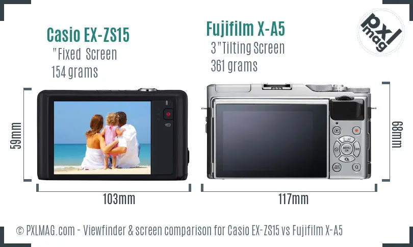 Casio EX-ZS15 vs Fujifilm X-A5 Screen and Viewfinder comparison
